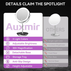 Auxmir kozmetično ogledalo z LED osvetlitvijo, 1x/30x
