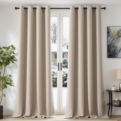 TOPICK set 2 zatemnitvenih bež zaves z obročki - 260 × 140 cm