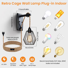 ENCOFT Stenska svetilka z vtičem in stikalom