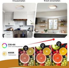 VIKAEY LED 30 cm stropna svetilka bela z lesom