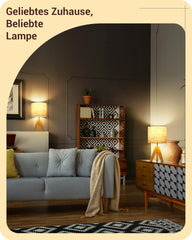 EDISHINE lesena nočna namizna svetilka z lanenin senčilom - bež