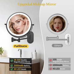 FUNTOUCH stensko LED kozmetično ogledalo 3x/20x z USB