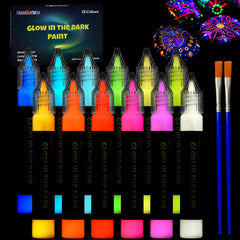 FANSARRICHE Glow in the dark 3D vodoodporne fluorescentne barve - 12 x 20 ml
