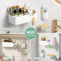 LUXEAR  komplet 3 kopalniških polic s priseski  – košarica, milnik in držalo za zobne ščetke