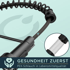 FORIOUS kuhinjska armatura z izvlečno prho in dvema načinoma pršenja - mat črna