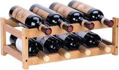 YUNNASI naravni leseni regal za vino, 2 nivoja, za 8 steklenic