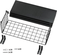 PIORLADO Črne stenske police iz borovega lesa s košem – komplet 3 kosov