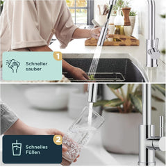 FORIOUS kuhinjska armatura z visokim lokom in izvlečno prho – polirani krom