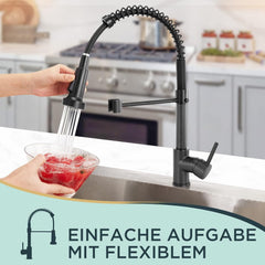 FORIOUS kuhinjska armatura z izvlečno prho in dvema načinoma pršenja - mat črna