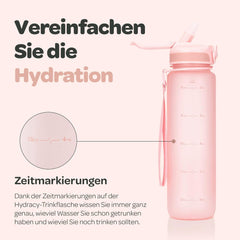 HYDRACY Steklenica Za Vodo S Slamico In Časovnimi Oznakami - 1 L