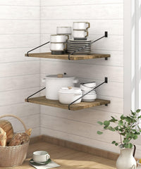 PETRALA Lesena stenska viseča polica z metalnimi nosilci