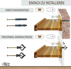 WOOD WEDGE Komplet 3 stenskih polic iz masivnega lesa – 60 cm