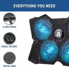 KLIM Hladilno stojalo za prenosnik s štirimi ventilatorji - modra