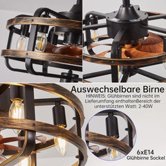 IZOWE Vintage Stropni Ventilator Z Osvetlitvijo