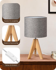 EDISHINE lesena namizna nočna svetilka z lanenim senčilom - siva