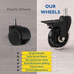 WEWILL nadomestna kolesa za pisarniški stol z zavoro – komplet 5 kosov, 10 × 22 mm