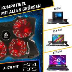 KLIM Hladilno stojalo s štirimi ventilatorji za prenosnik – rdeča