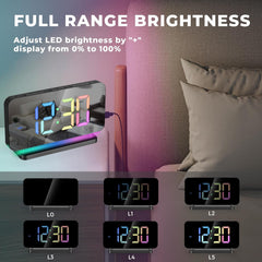 SZELAM Digitalna budilka z RGB LED zaslonom, USB priključki in nočno lučko