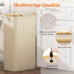 LIFEWIT zložljiv ozek koš za perilo s pokrovom in snemljivo notranjo vrečo – 75 L