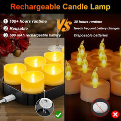 12x DAPHOMEU polnilne LED čajne svečke z magnetno postajo
