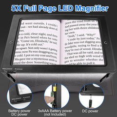 OBOVO povečevalno steklo z LED-osvetlitvijo s 5× povečava in zložljivim stojalom