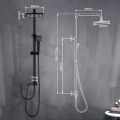 HOMELODY črni tuš sistem s kvadratno dežno prho brez armature