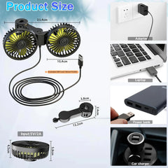 QIDOE dvojni USB ventilator za avto s 3 hitrostmi