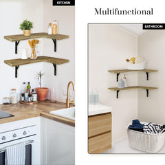 WONOSS viseča kotna polica iz lesa z nosilci - komplet 2 kosov