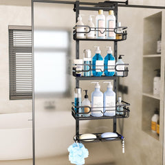 HAPIRM 4-nadstropna nastavljiva polica za prho z milnikom in kavljem, brez vrtanja