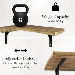 WONOSS viseča kotna polica iz lesa z nosilci - komplet 2 kosov