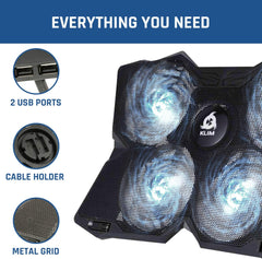 KLIM Hladilno stojalo s štirimi ventilatorji za prenosnik – bela