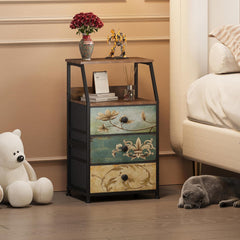 VEDECASA komoda s 3 predali iz blaga in odprto polico