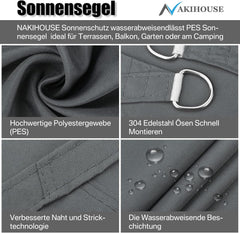 NAKIHOUSE trikotno vodoodporno senčilo z montažnim kompletom - 2 × 2 × 2 m