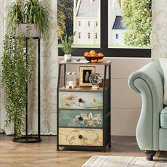 VEDECASA komoda s 3 predali iz blaga in odprto polico