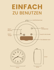 aboveClock Analogni Leseni Budilnik 11 x 5 cm