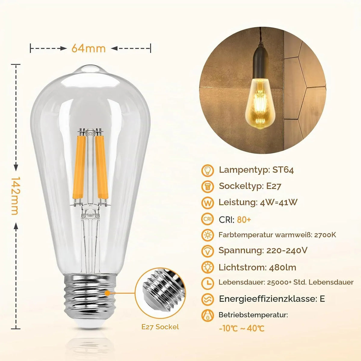 Aigostar LED Sijalka E27 ST64 6 Kosov