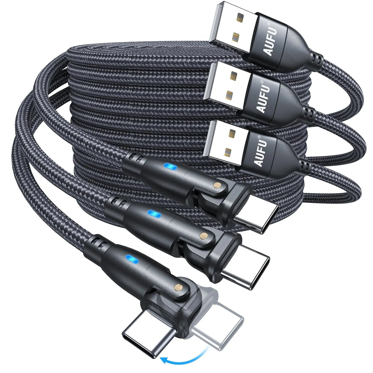 AUFU 180-Stopinjski USB-A v USB-C Kabel 3 Kosi