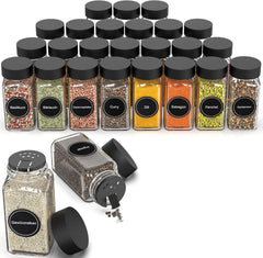 DIFULI komplet 24 kvadratnih steklenih posodic s pokrovi za začimbe – 120 ml
