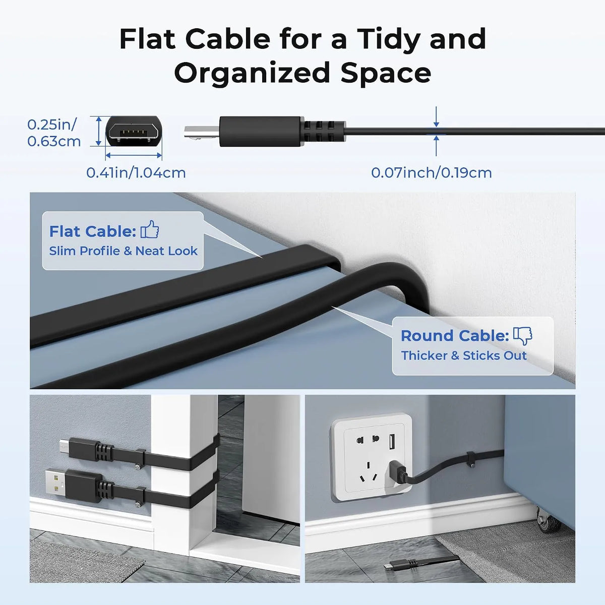 BASESAILOR Ploščati Micro USB Kabel 3 m 2 Kosa
