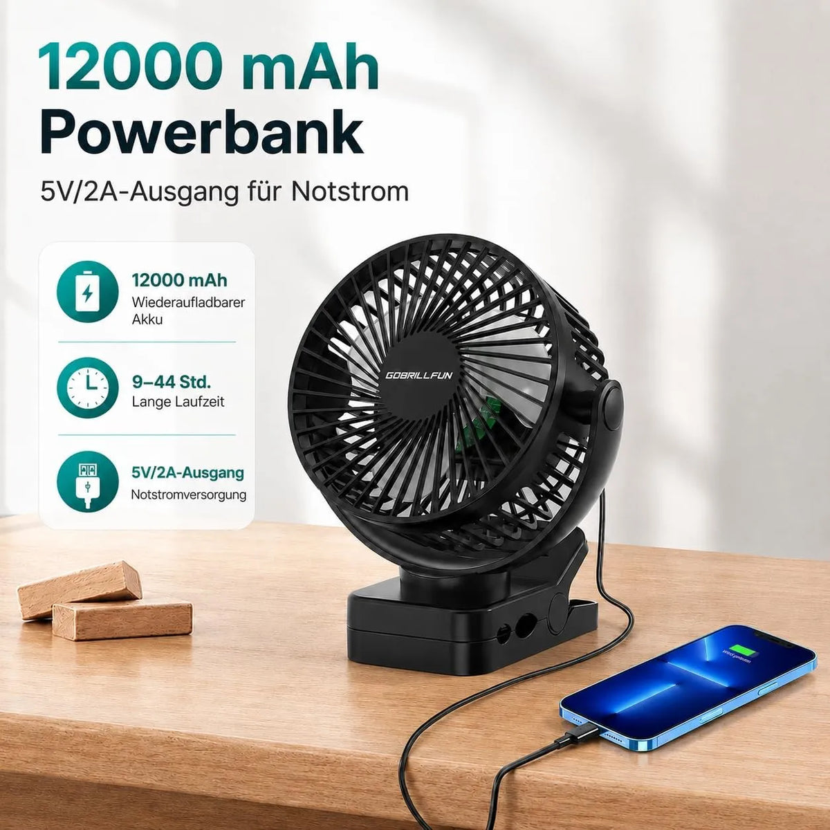 Baterijski Ventilator s Ščipalko 15,2 cm