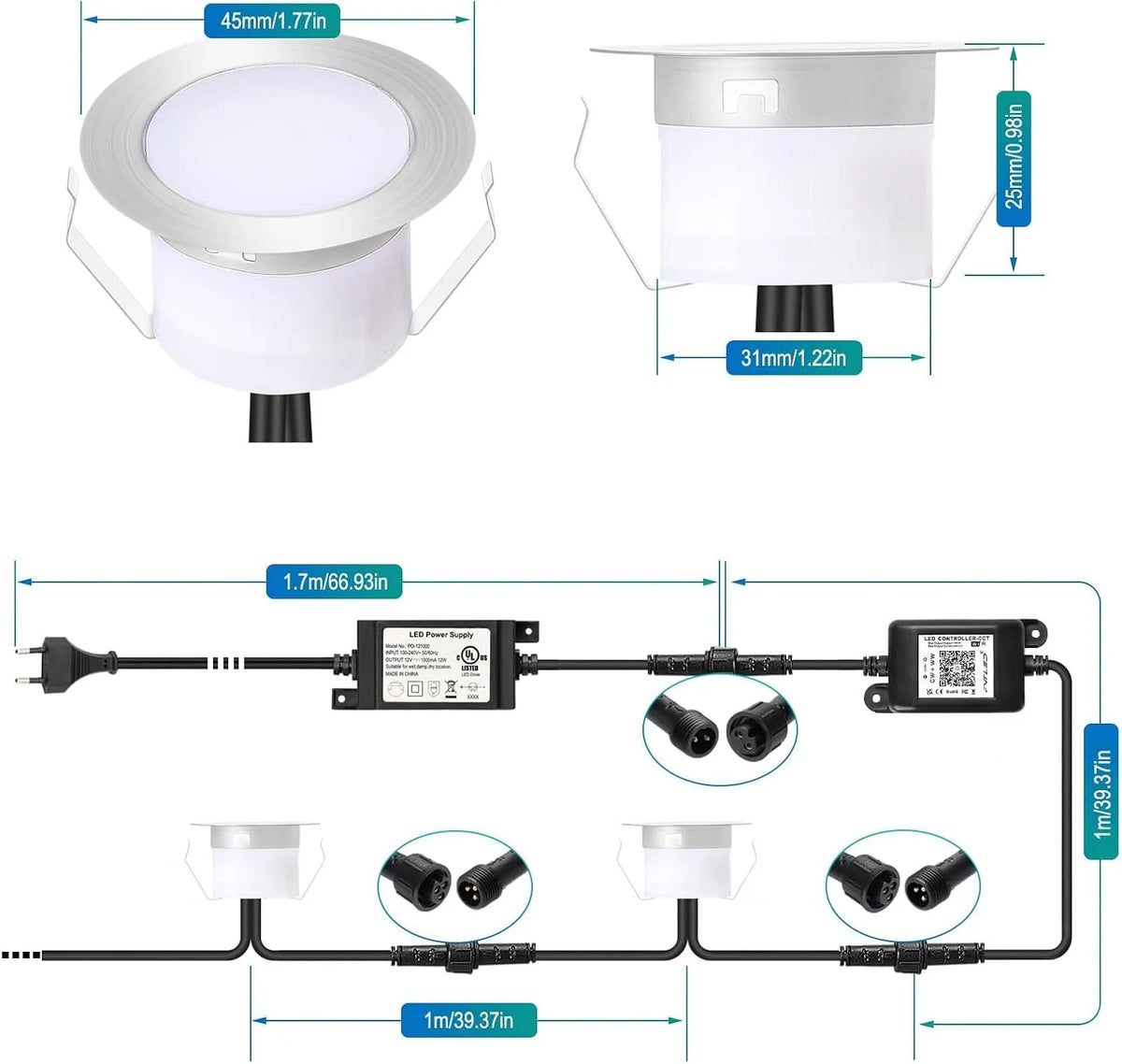 Bluetooth LED Vgradna Talna Svetilka 4,5 cm 10 Kosov