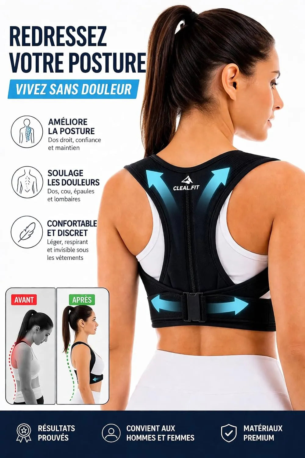 CLEAL.FIT Korektor Telesne Drže za Hrbet 1 Kos