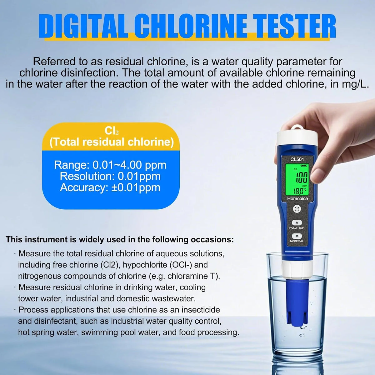 Digitalni Merilnik Kakovosti Vode 5v1, pH Klor ORP H2 Temperatura, 1 Kos