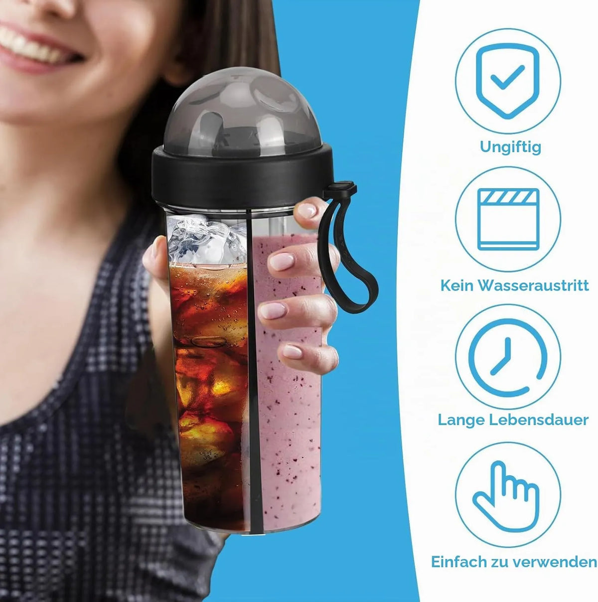 Dvojna Steklenica za Vodo s Slamico 600 ml
