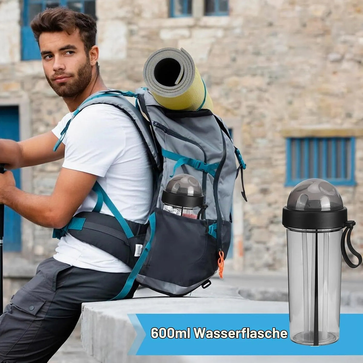 Dvojna Steklenica za Vodo s Slamico 600 ml
