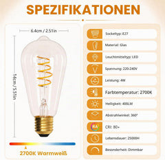E27 LED Vintage Žarnica ST64 Dimmbar