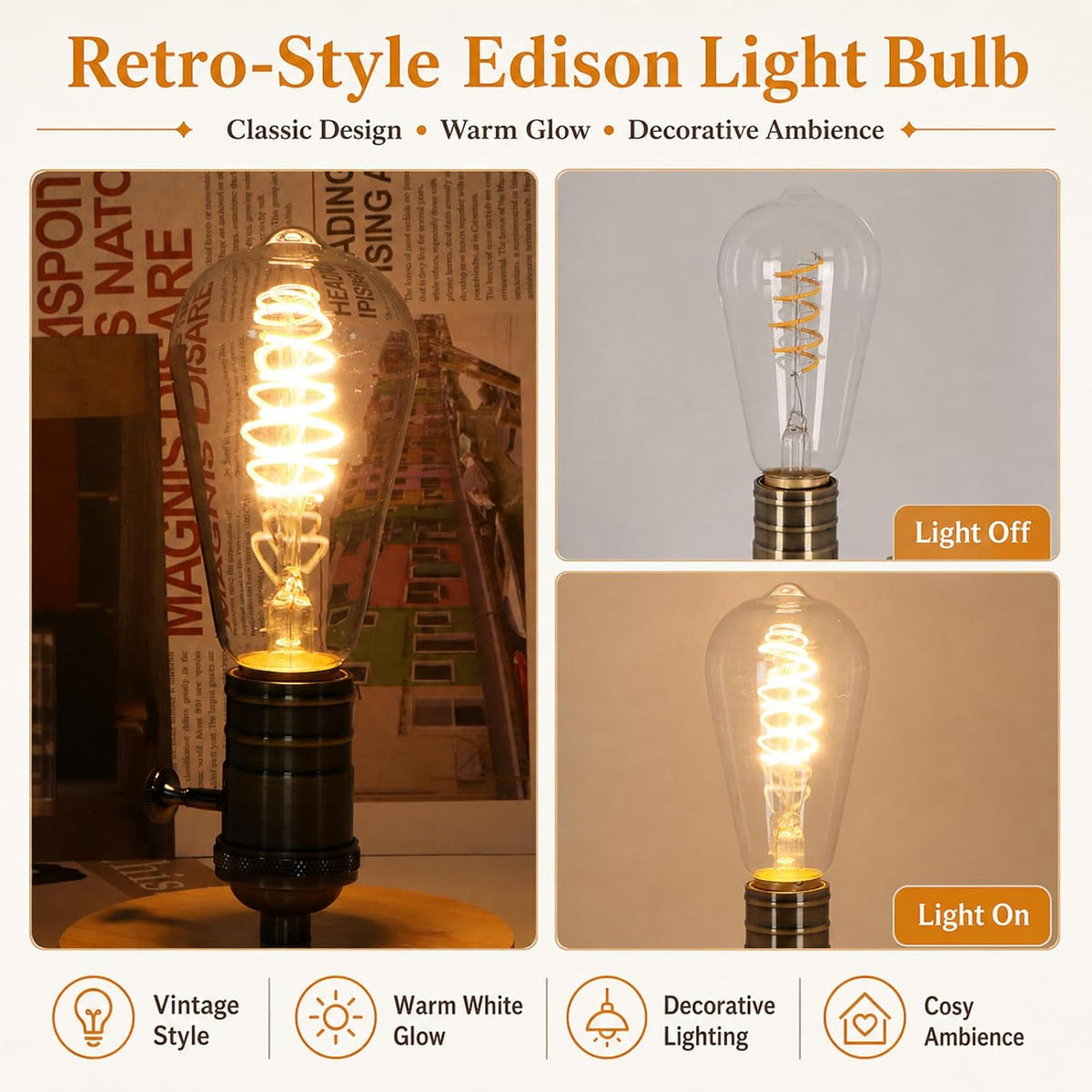 E27 LED Vintage Žarnica ST64 Dimmbar