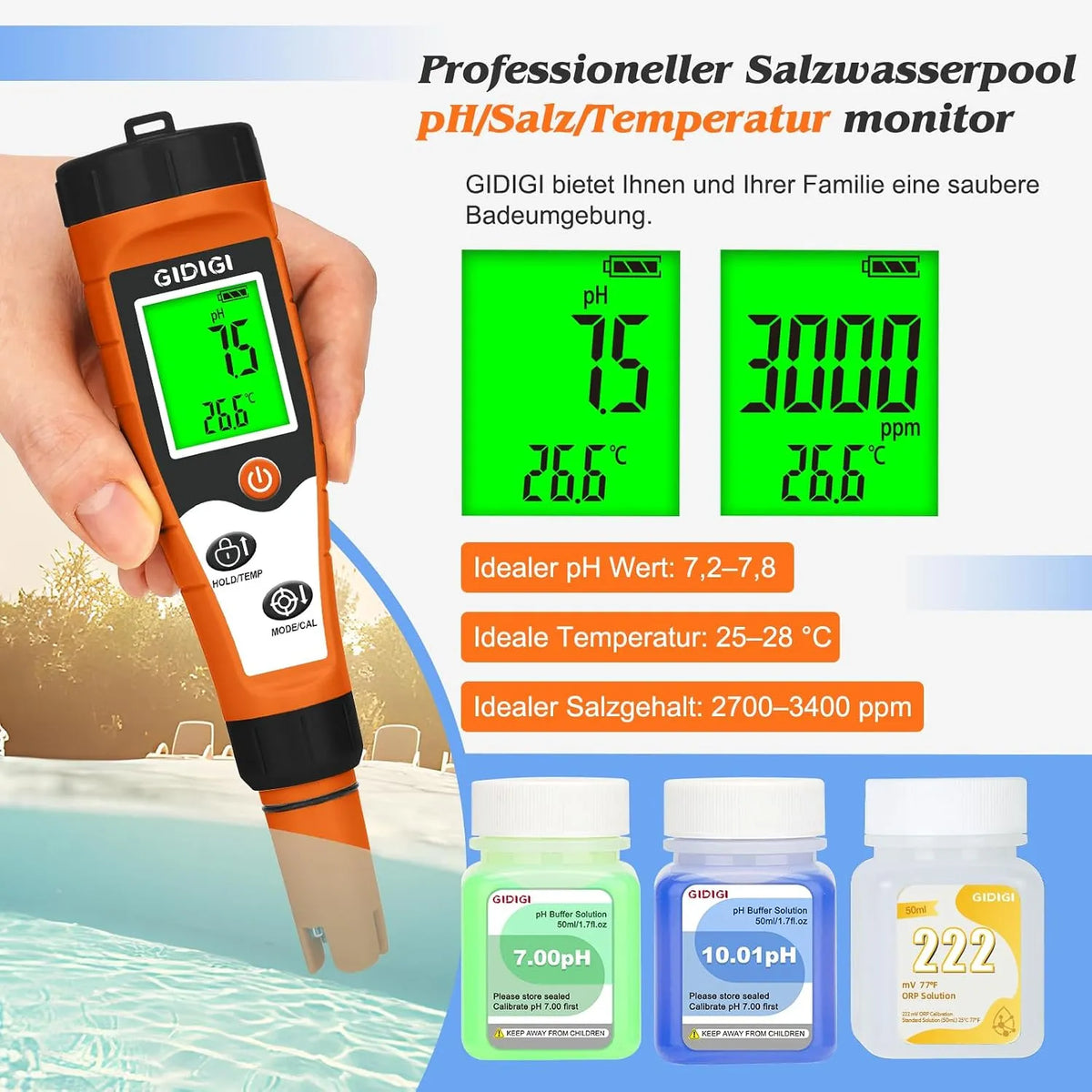 GIDIGI Digitalni Merilec Vode 7 v 1 za Bazen in Spa 1 Kos