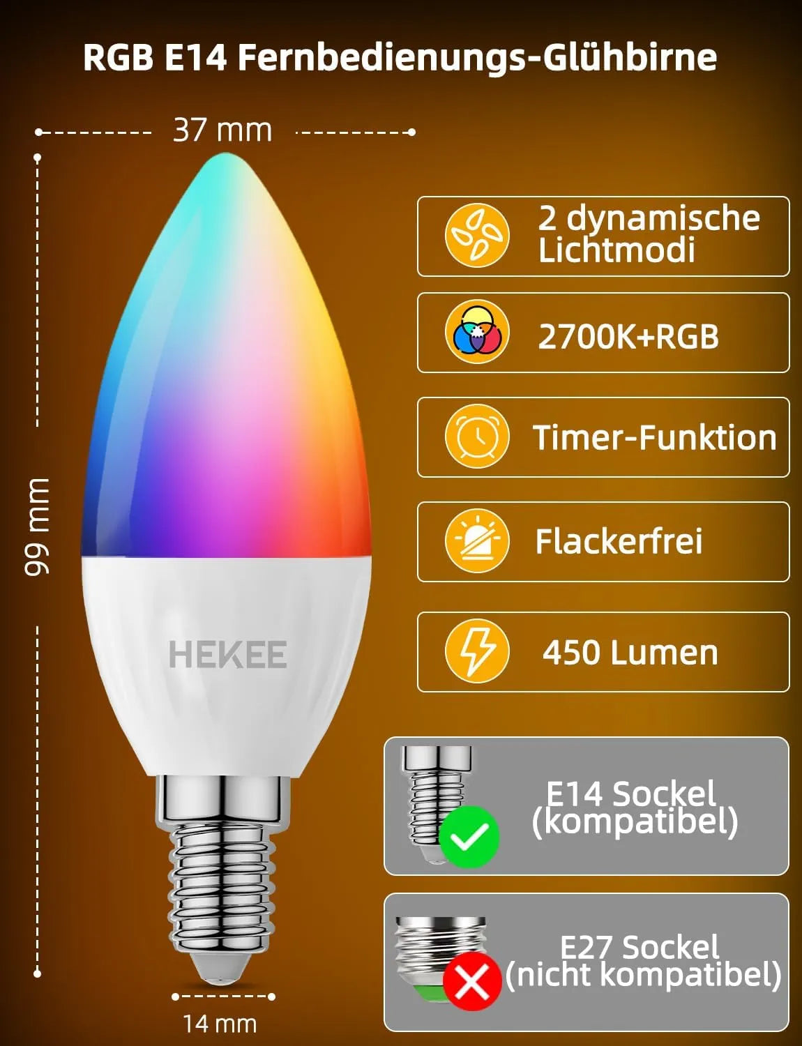 HEKEE LED Žarnica E14 RGBW 5W 4 Kosi