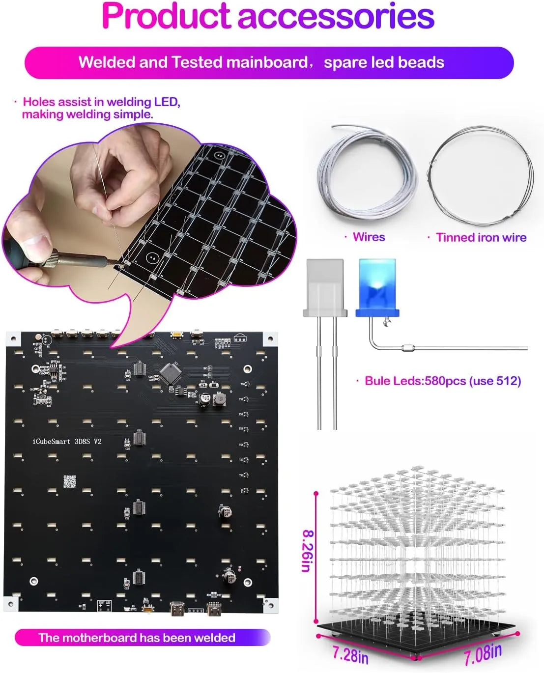 iCubeSmart 3D LED Kocka DIY Komplet za Spajkanje 18 x 18,5 x 20 cm
